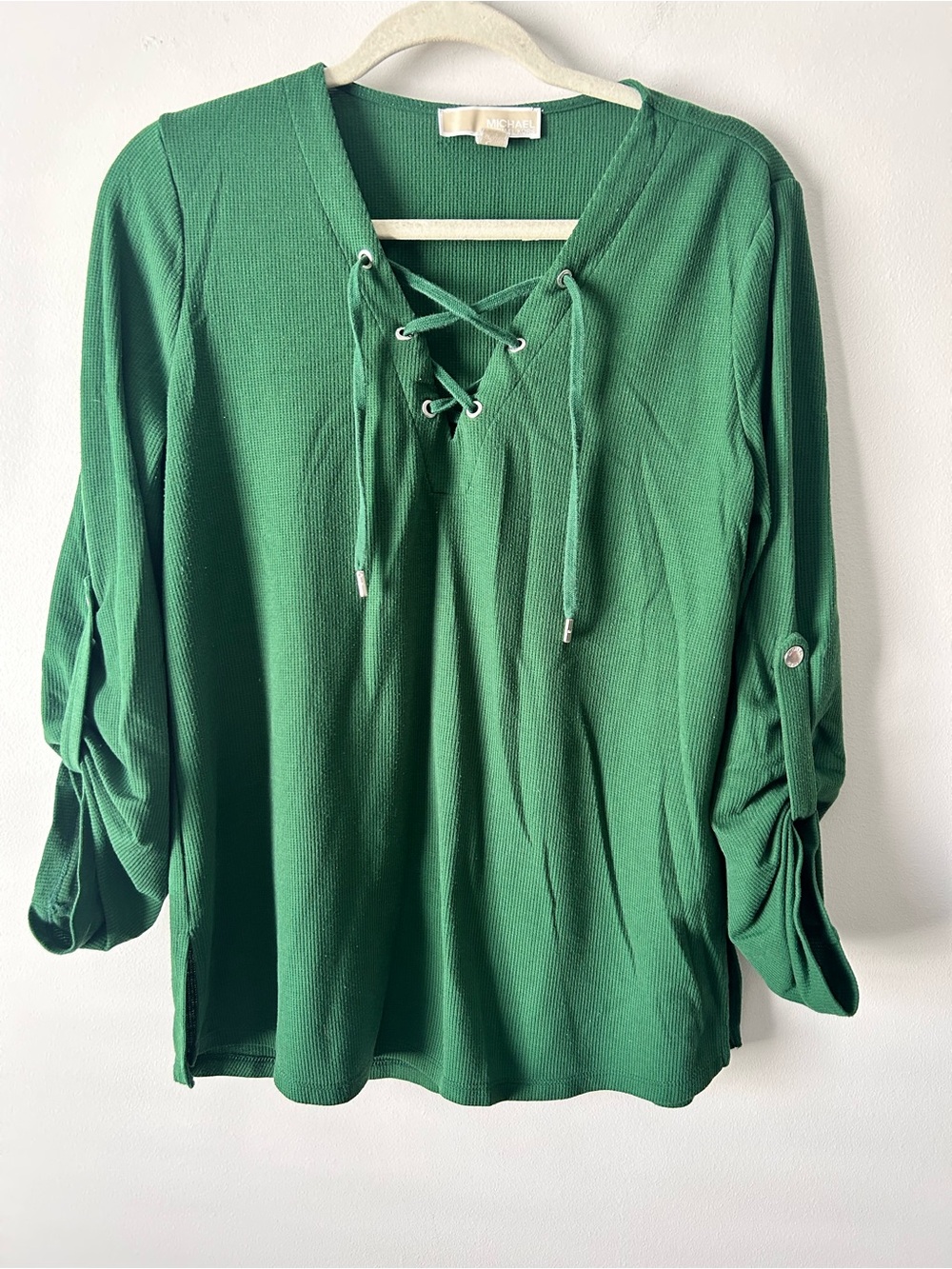 Michael Michael Kors emerald green Lace-Up V-Neck Top L